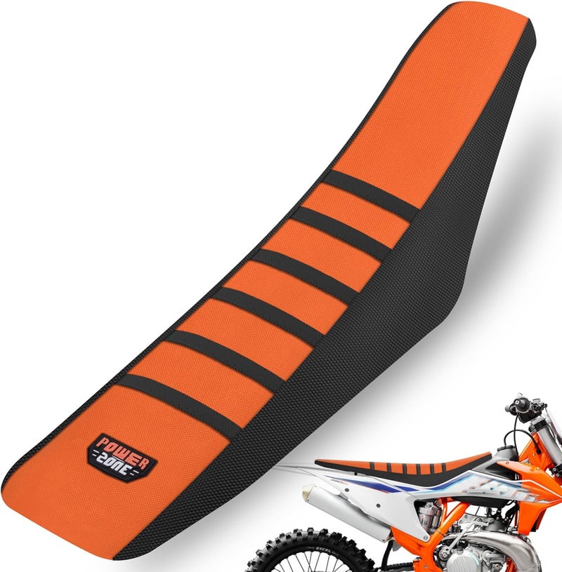 fewfuss Gripper Rubber Dirt Bike Seat Cover - Universal Soft Seat Cover for Most Dirt Bike Motorcycle (Black-Orange) - Image 1